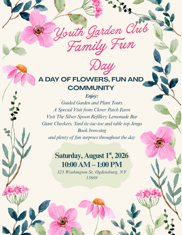 Event flyer for Ogdensburg Youth Garden Club Family Fun Day