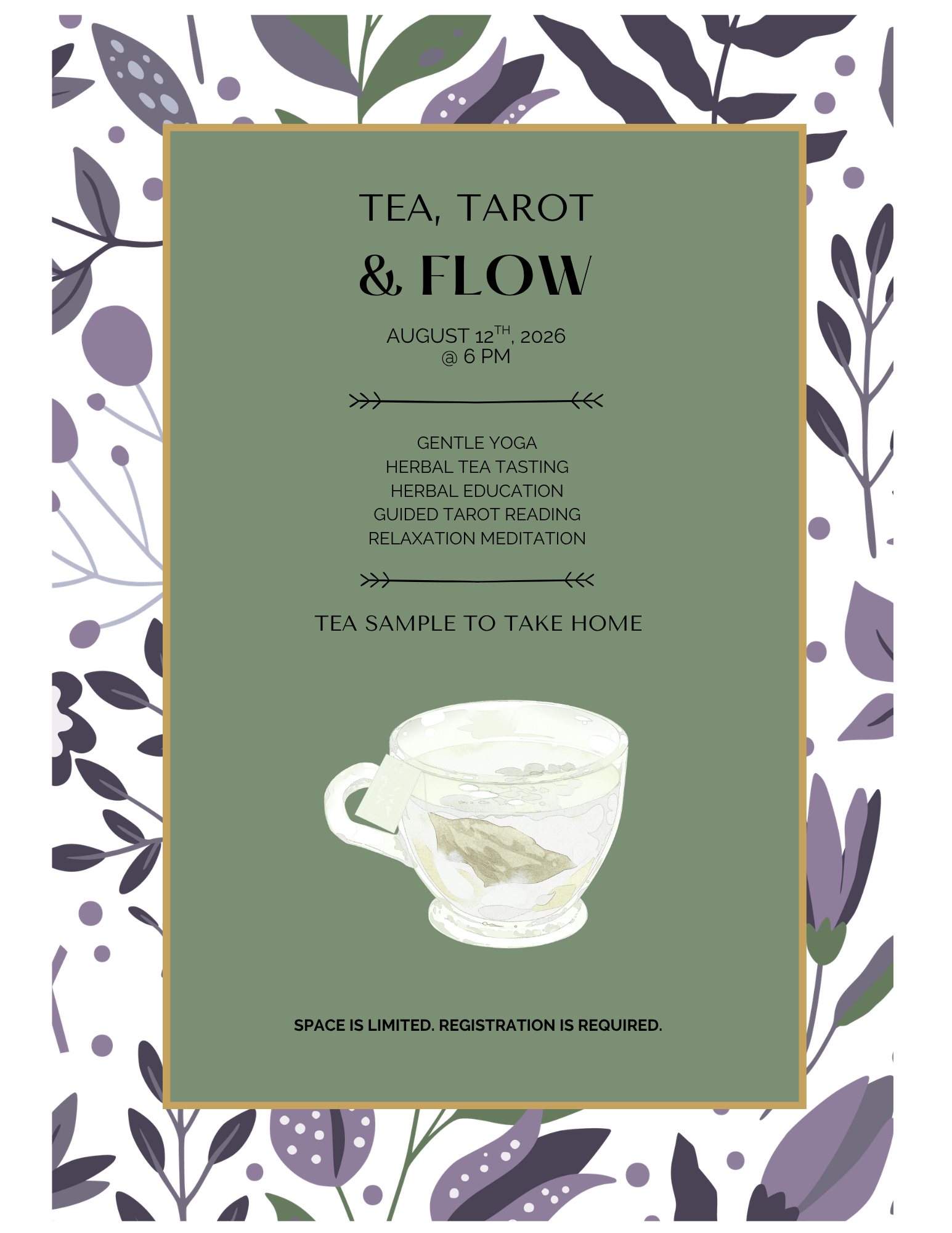 Event flyer for Tea, Tarot & Flow